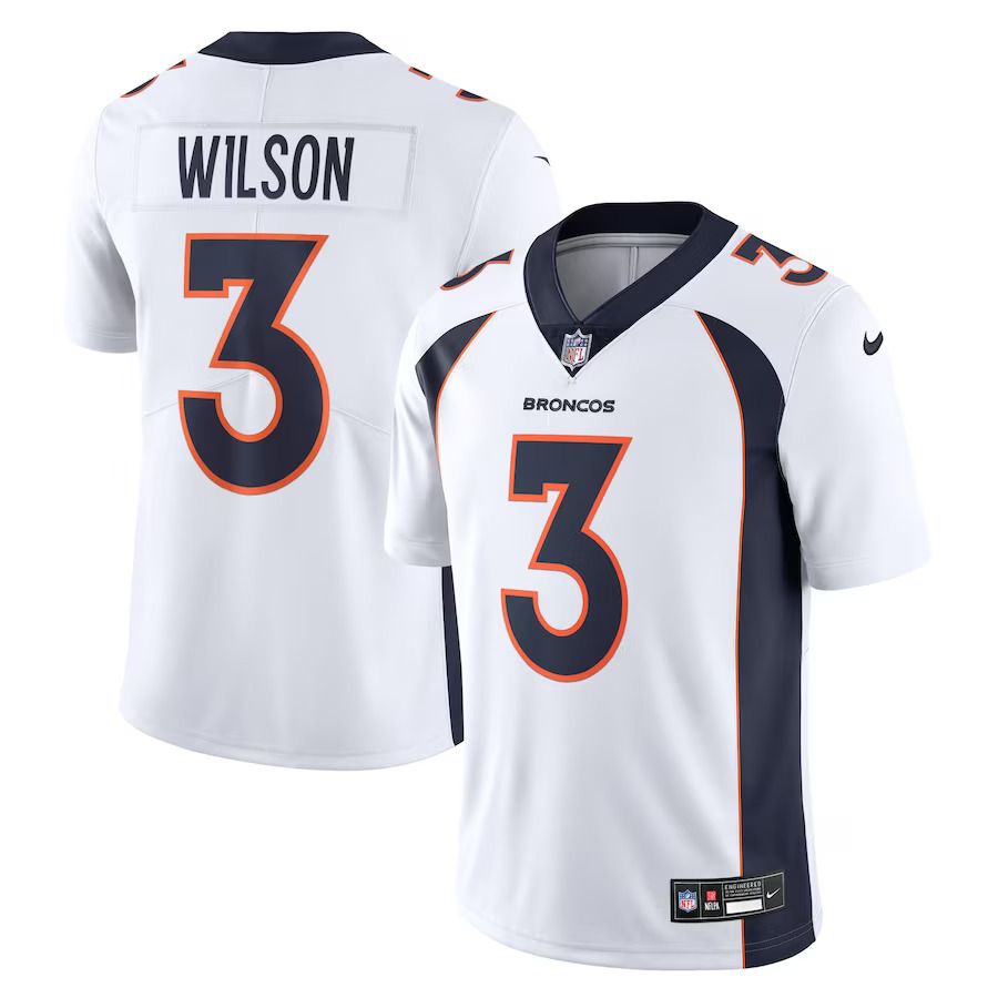 Men Denver Broncos 3 Russell Wilson Nike White Vapor Untouchable Limited NFL Jersey